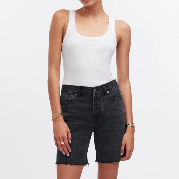 Madewell Long Denim Shorts- Black Bermuda Denim Shorts- Size 27 - Picture 1 of 13